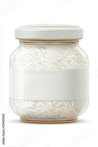 White rice in sealed storage jar