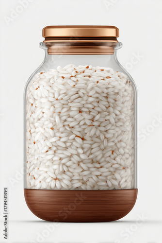 Glass jar filled with white rice