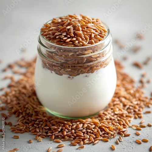 Raw grains topped with cream swirl