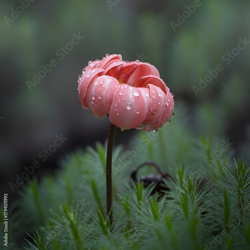 Delicate Pink Flower with Water Droplets on Petals in Soft Focus bloom blossom