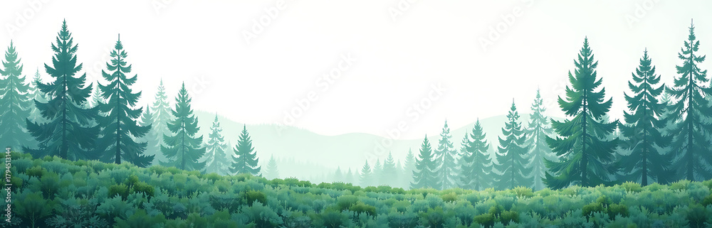 Obraz premium minimalist winter forest scene unfolds blanket vibrant foliage set brilliant white sky soft diffused