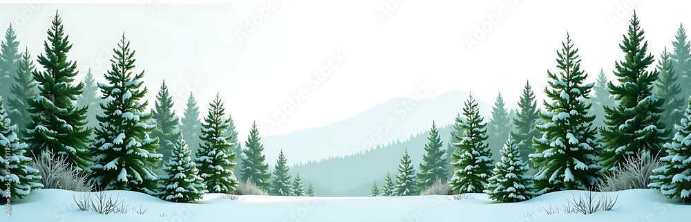 Obraz premium minimalist winter forest scene unfolds blanket vibrant foliage set brilliant white sky soft diffused