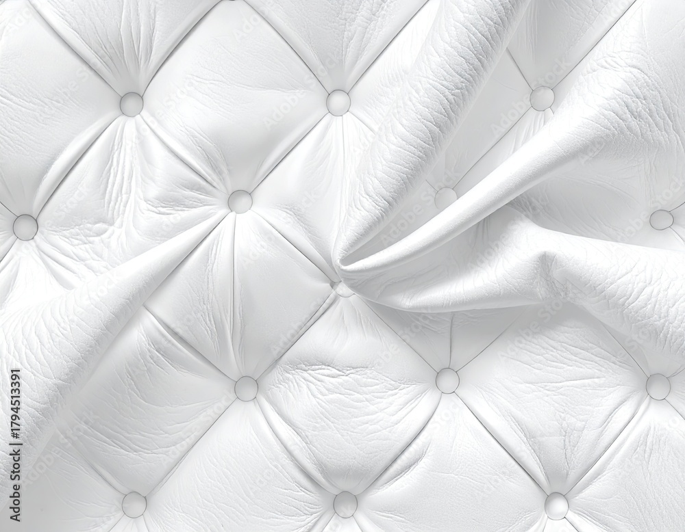 Fototapeta premium White, buttoned, textured, tufted surface with draped fabric