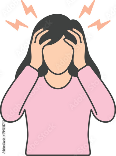 두 손으로 머리를 감싸고 있는 여성의 모습