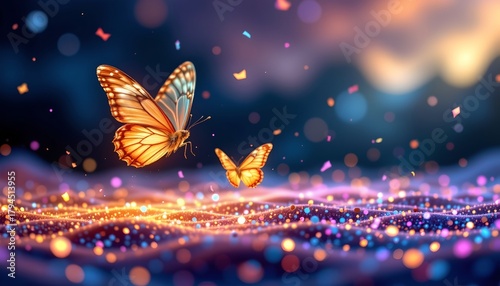 Luminous Butterflies Over Colorful Abstract Night