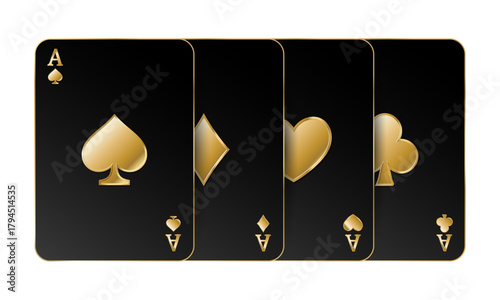 Black and Gold Aces Playing Card Set. Luxury and Premium Casino Cards Vector Illustration