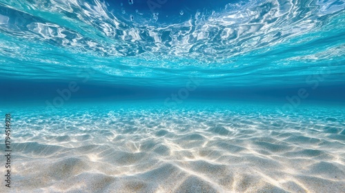 Fototapeta Naklejka Na Ścianę i Meble -  Underwater Sea - Deep Water Abyss With Blue Sun light sea, deep, ocean, water, blue, light, underwater