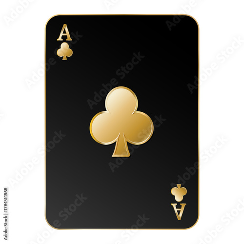 Ace of Clubs Black and Gold Playing Card. Luxury and Premium Casino Card Vector Illustration