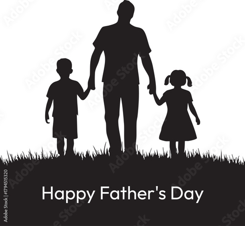 Father and Children Silhouette Walking Vector