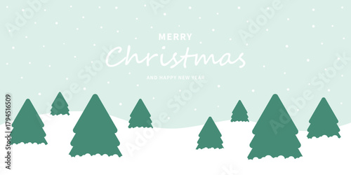 Winter minimalist landscape. Letters for the holiday greeting gift poster. Xmas card. Design for Christmas day festival. Vector illustration.