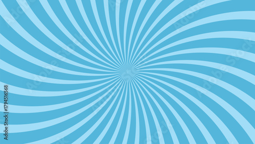 Abstract shine blue glowing sunrise spiral sunset ray cartoon pop sunburst wallpaper. minimal summer spiral line diagonal vintage summer poster design.