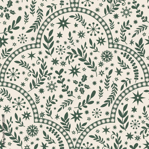 Holiday Scallop Botanical Star Pattern