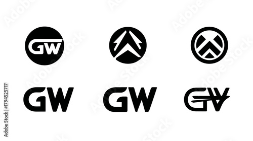 Modern GW Letter Logo Designs Collection. Minimalist Black and White Monogram Identity Elements for Business Branding.