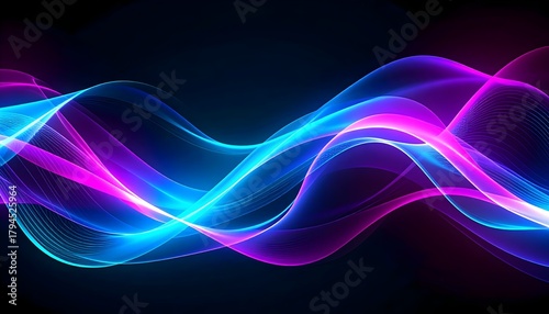 Dynamic abstract illustration of flowing light waves in blue, pink, and purple tones on a dark background.