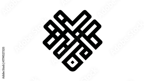 Abstract geometric complex knot pattern design. Intricate interwoven black lines on a clean white background, modern and artistic concept.