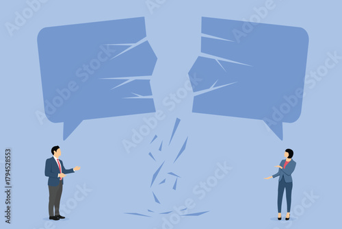 Business communication breakdown. Symbol of misunderstanding, negotiation problems, miscommunication, argument. 