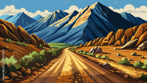 A sharp, high-detail photograph highlighting the coarse texture of a dirt and gravel road in a remote mountain area, capturing the raw and natural feel of the rugged landscape