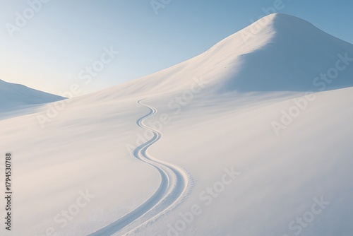 눈 덮인 산과 스노보드 자국