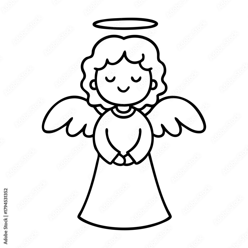 Naklejka premium Dibujo sencillo con líneas de ángel infantil para tarjetas y felicitaciones de Navidad