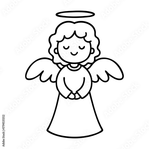Dibujo sencillo con líneas de ángel infantil para tarjetas y felicitaciones de Navidad