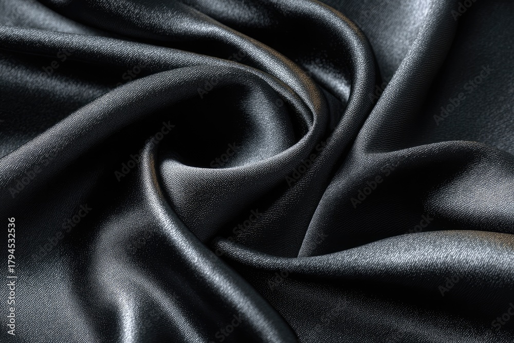 Obraz premium Close-up of swirling, luxurious black fabric with soft folds and highlights