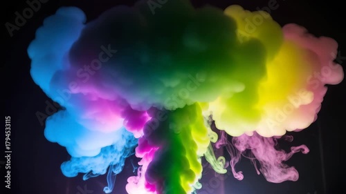 Colorful explosion of smoke and light against a dark and moody background