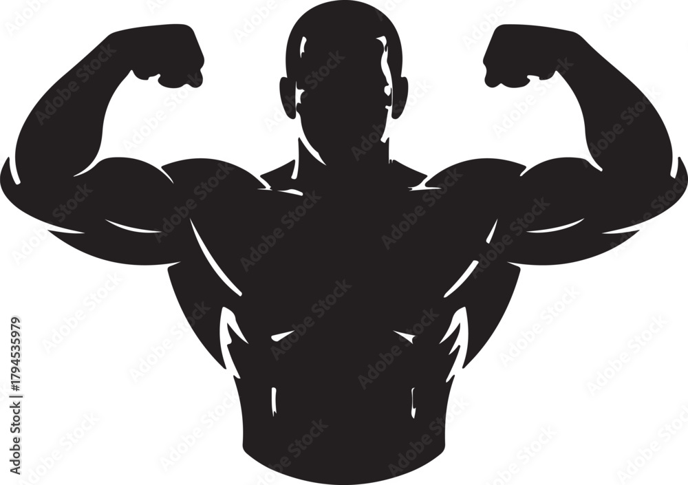 Fototapeta premium Bodybuilder flexing muscles silhouette vector illustration