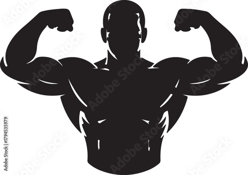Bodybuilder flexing muscles silhouette vector illustration