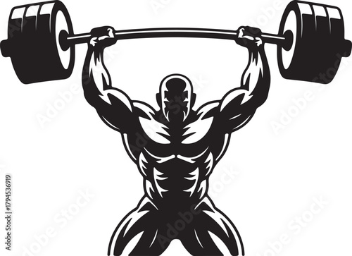 Champion weightlifter lifting trophy barbell vector art