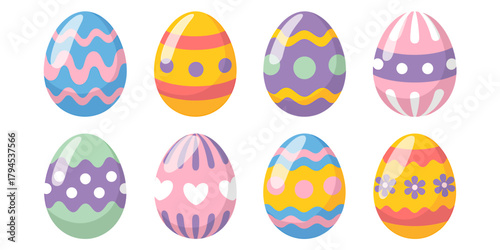 Bright and Colorful Easter Eggs with Decorative Patterns Ready for the Easter Egg Hunt and Celebrations on White Background