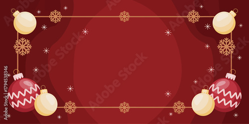 Festive Christmas Frame with Ornaments and Snowflakes on a Maroon Background Perfect for Holiday Greetings and Celebrations
