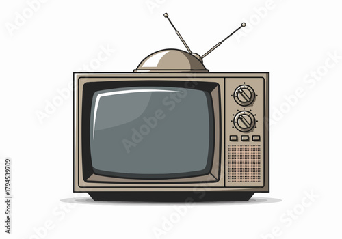 A retro television set icon. Vintage home entertainment and media concept. Classic cartoon graphic of an old tv