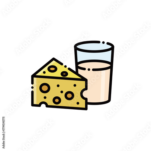 A holey cheese slice with soy milk or milk. Perfect for healthy breakfast designs. Editable & scalable.