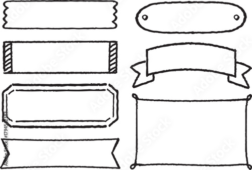 見出しフレーム・ラベル素材セット　黒のスタンプ風（白塗り・透過）