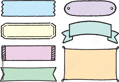 黒線画の手描き風見出しフレーム・ラベル素材セット