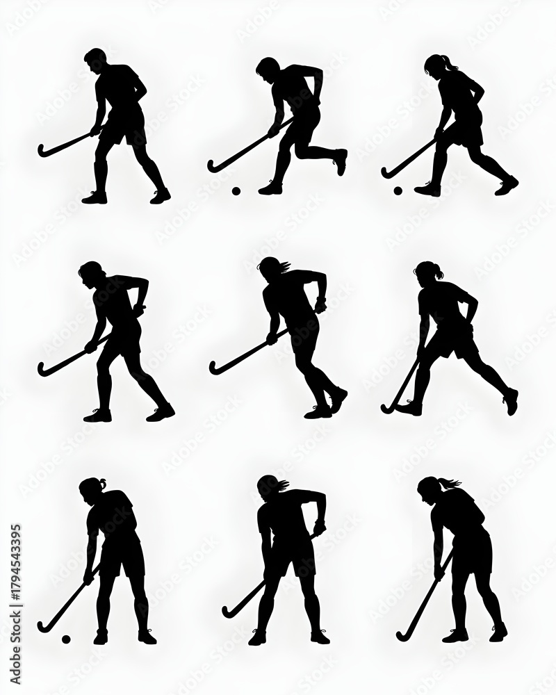 Obraz premium Dynamic Hockey Silhouette: A captivating pattern of hockey players in action, rendered in striking silhouettes, showcases the energy and skill of the game.