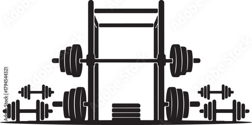 Gym equipment with barbell and dumbbells vector set