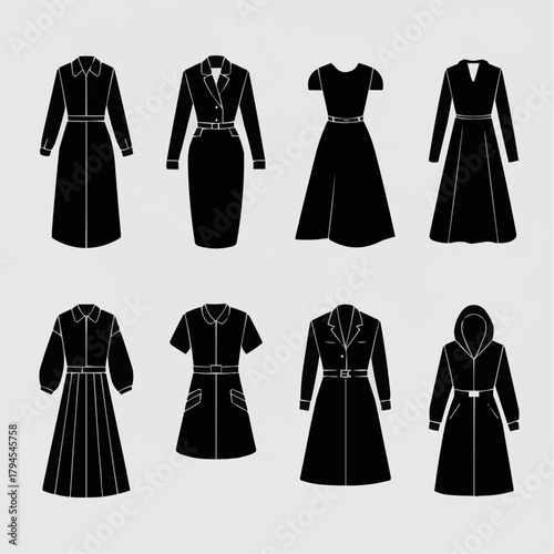 Elegant Array of Dresses: A sophisticated collection of various dresses showcased. Each design presents classic elements