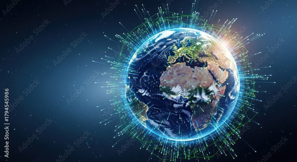 Fototapeta premium Digital Earth with Glowing Connections Representing Global Network and Technology.