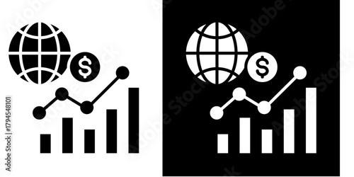 Global Economy Icon Set White Style Collection