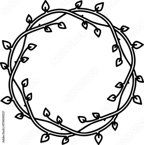 Illustrator floral vine frame circle decorative simple hand drawn Silhouette vector