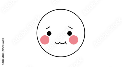 A simple, round, white cartoon face with black eyes, a wavy mouth, and pink blush on its cheeks, expressing shyness or embarrassment.