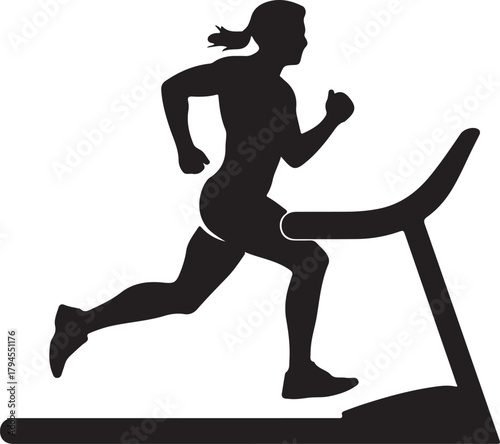 Woman running on treadmill silhouette vector 