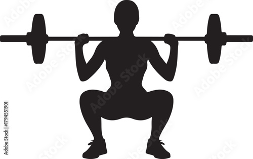 Man doing barbell squat exercise vector silhouette
