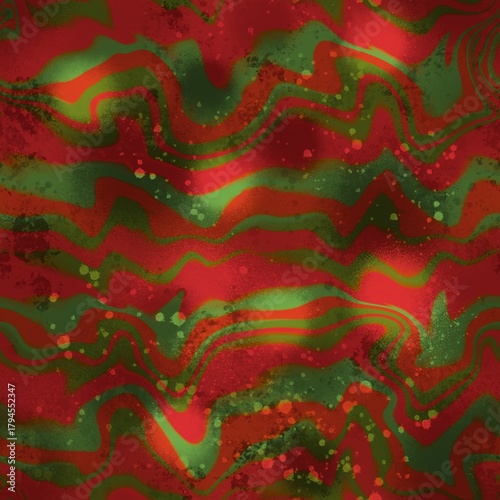 Abstract Digital Paint Tie Dye Watercolor Horizontal Wavy Liquid Stripes Lines with Splatters Seamless Pattern Blurred Batik Background