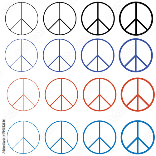 Peace Symbol Icon Set – Minimal Line Variations and Modern Anti-War Vector Illustration