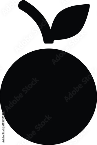 Illustrator Single orange fruit with leaf simple icon Silhouette vector