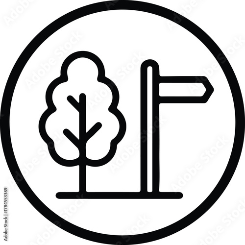 Illustrator Tree and signpost inside circle direction silhouette vector