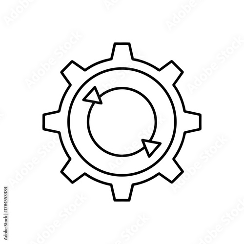 Gear icon with circular arrows in a clockwise loop on transparent background silhouette