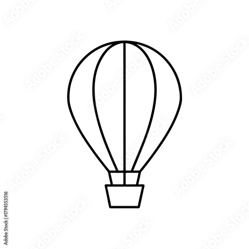 Illustration of a simple black and white hot air balloon on transparent background silhouette